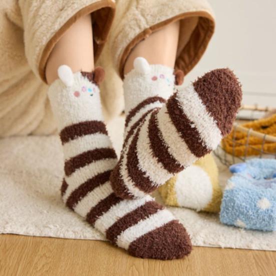 1 пара носков для сна, мультяшный дизайн с животными, утолщенные теплые зимние носки из кораллового флиса, средней длины, нескользящие, для дома, зимние