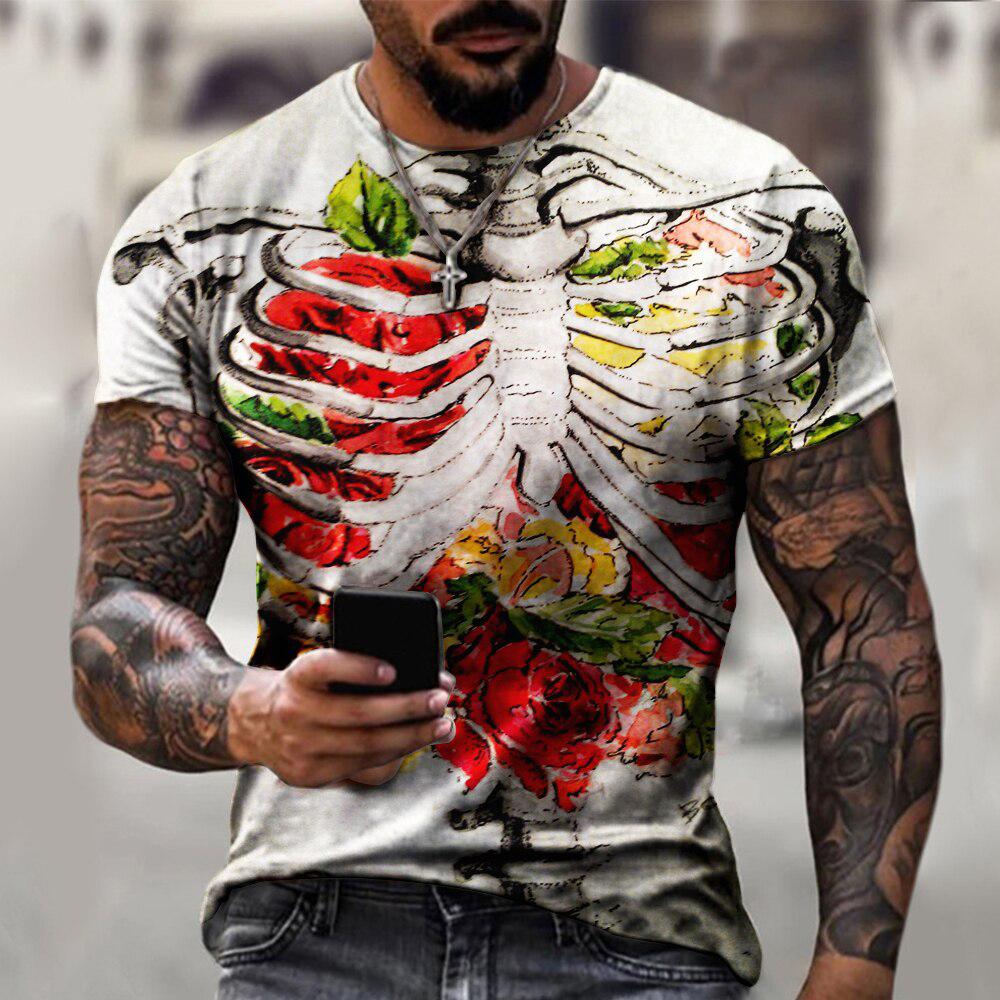 Ужасные футболки со скелетом Кость Страшный 3D-принт Харадзюку Уличная одежда Футболки Мужская мода Футболка с коротким рукавом Топы Одежда