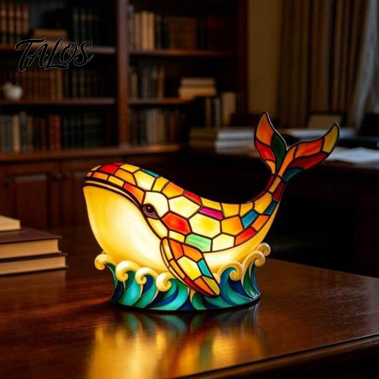 Ночник для детской комнаты, витражный светильник-кит, USB-лампа, разноцветная настольная лампа, декоративный светодиодный стол для спальни, офиса, домашний светильник