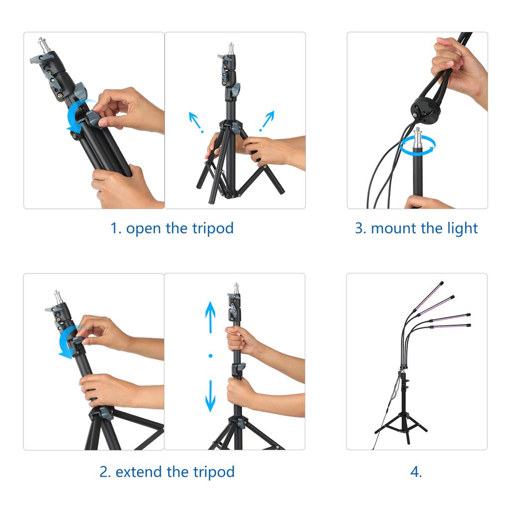 4-головочные светодиоды для выращивания растений с регулируемой подставкой-штативом Лампа для выращивания растений полного спектра 10