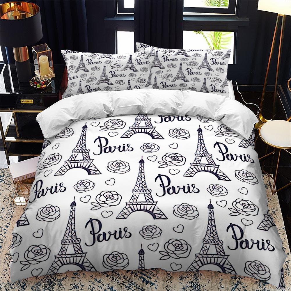 Пододеяльник с изображением Эйфелевой башни, короля и королевы, Париж, знаменитая архитектура, комплект постельного белья для взрослых, романтический пейзаж, 2/3 шт., полиэстер, пододеяльник