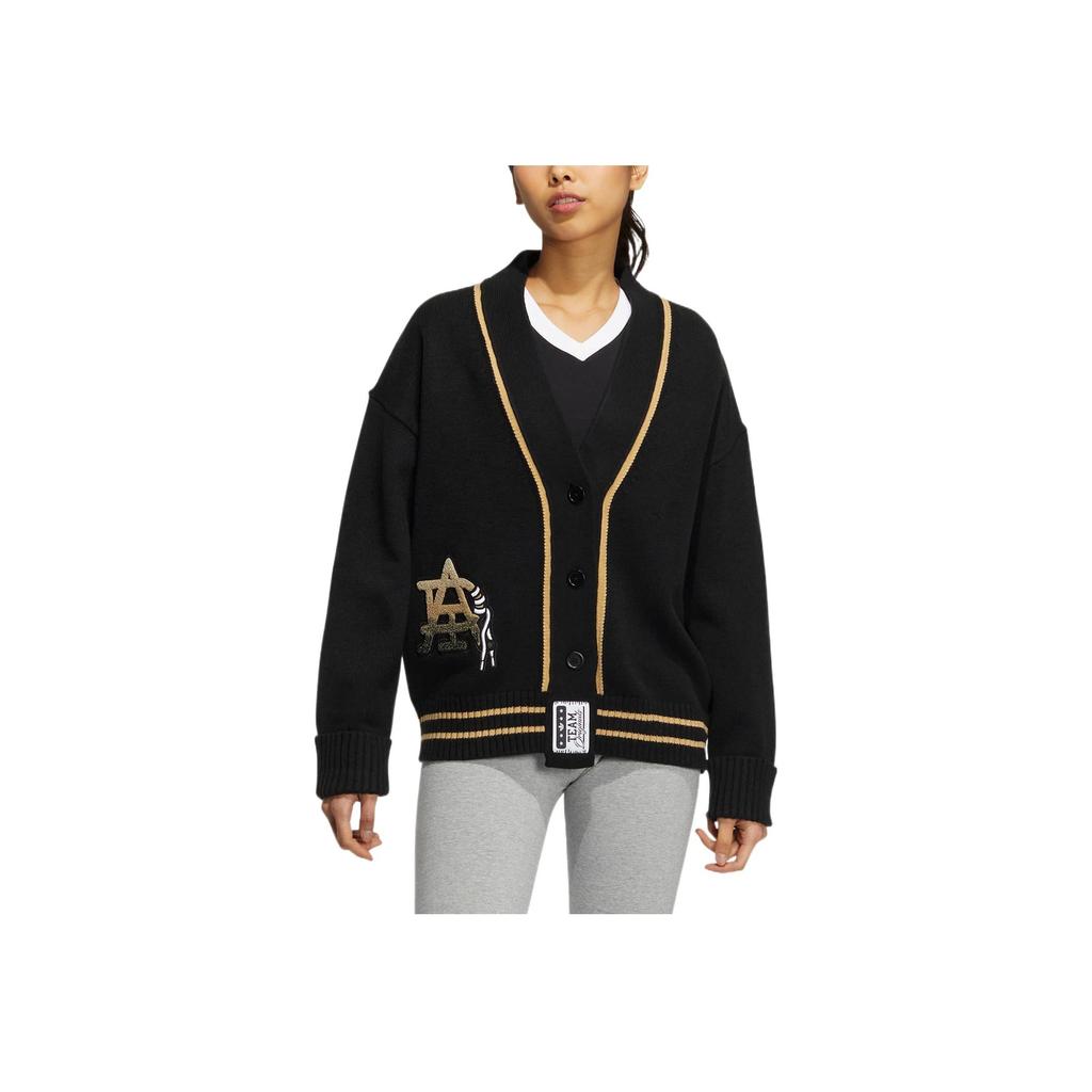 Adidas Originals Solid Color Embroidered Letter Print Sporty Knit Sweater Women Tops Black HS9523