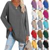 Women's Autumn And Winter T-shirt Fashion Loose Womens Top Solid Color Loose Drop Shoulder Sleeve V-Neck Long Sleeve Top