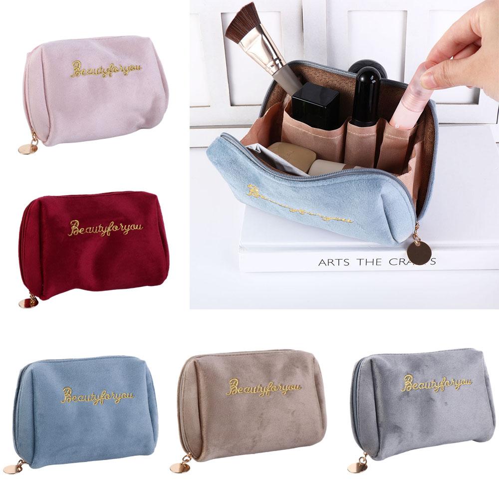 Women Simple Zipper Handbags Cosmetic Bags Velvet Makeup Bags Lipstick Pouch
