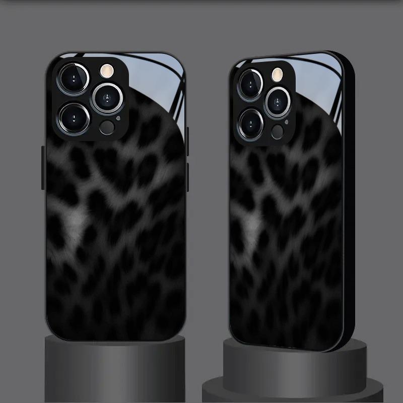 Черно-серая чехол-бампер из закаленного стекла с леопардовым принтом для iPhone 11 12 13 14 15 16 17 Pro Max 17 Air 7 8 Plus XS X Ударопрочный чехол