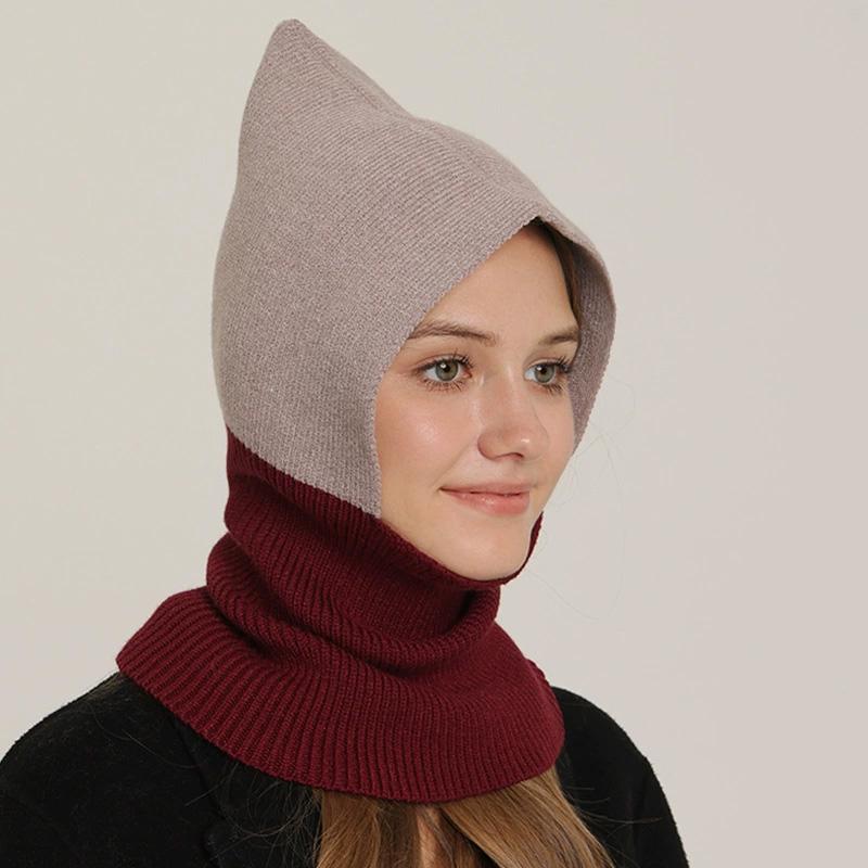 1Pc Scarf Baraklafa Hat Wool Winter Knitted Warm Polyester Ear Protection Splicing Cap