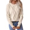 Women's Loose Round-Neck Pullover Diamond Textured Knitted Sweater Long Sleeved Tops