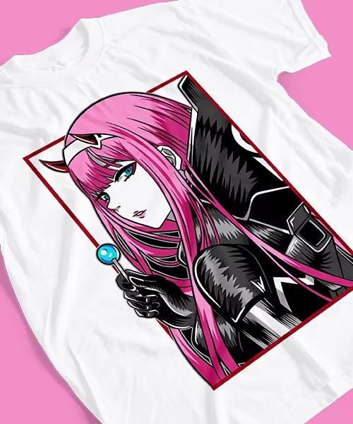 Летняя Хит Продаж Футболка для Аниме Zero Two Аниме Мужская С Круглым Вырезом С Коротким Рукавом