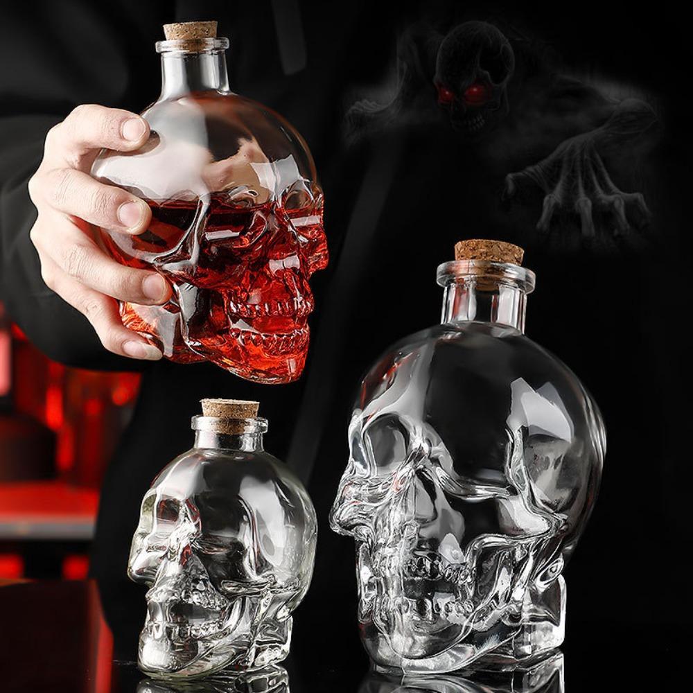 Glass Skull Head Cup 100-750ML Water Bottle Creative Skull Head Wine Bottle Halloween Gift