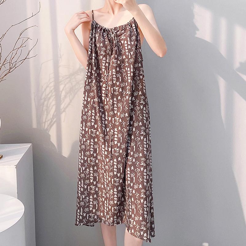 New nightgown suspenders summer women's artificial cotton silk can be worn outside vest pajamas fresh and high-end loungewear
