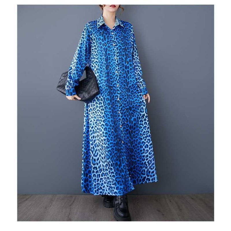 Свободные литературные большие размеры модные леопардовые принты средней длины темпераментные повседневные платья