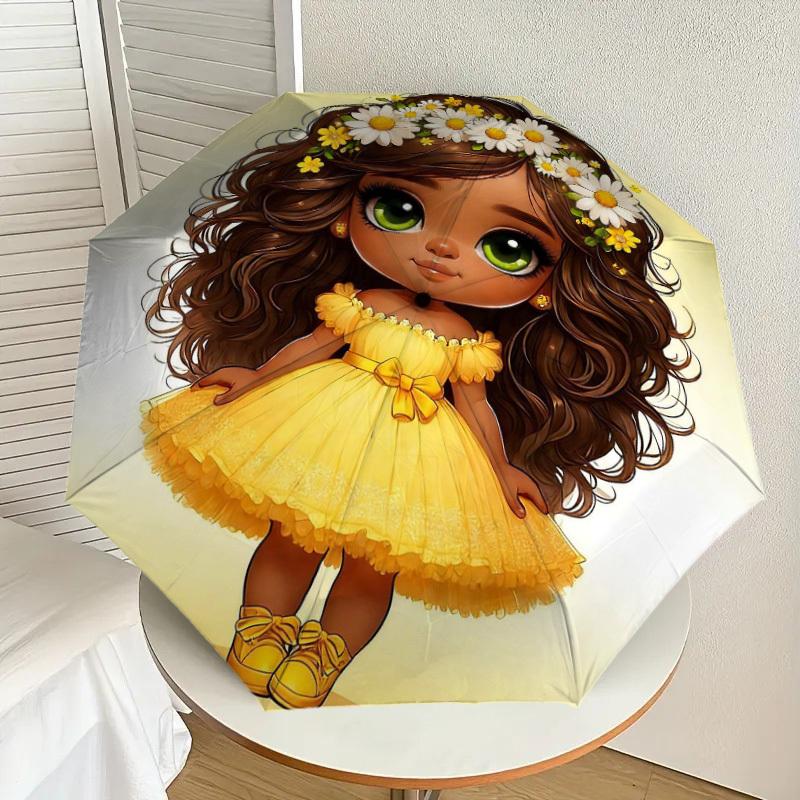 1PC flower girl yellow dress Umbrella-8-Rib Reinforced Portable Folding Travel Suitable for All Seasons Outdoor Daily Use-J404