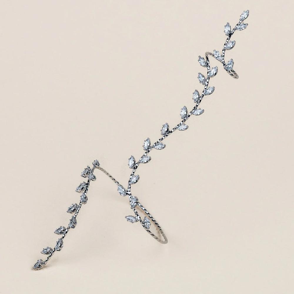 Rhinestones Leaf Cubic Zircon Hand Palm Bracelet Metal Inlay Bridal Wedding Bangle for Women
