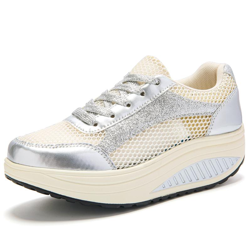 Women's Height Increase Gold Wedge Sneakers Summer Casual Thick Sole Loafers Girls Silver Minimalist Maternity Shoes