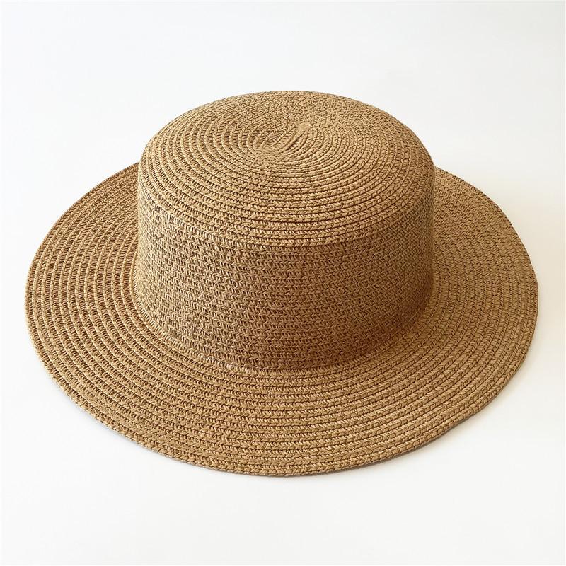 Summer simple straw hat versatile straw visor hat men's and women's fashion sun protection flat top top top hat seaside beach hat