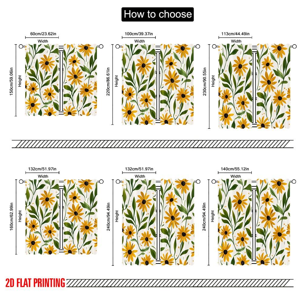 2 шт., 2D печать на ткани для штор Sunny Blooms, прочная ткань 100% полиэстер (без стержня) Праздничное использование для дома и офиса