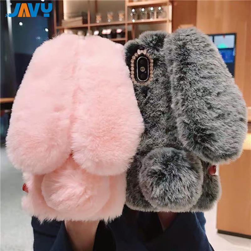 JAVY Plush Rabbit Cute Warm Phone Case Fur Cover For Iphone 17 Pro Max 16 16e 15 14 13 12 11 X XR XS 13 mini Furry Fluffy Cover