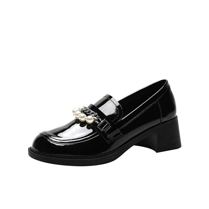Туфли из натуральной кожи на толстом каблуке, женские туфли Мэри Джейн с жемчужной отделкой, мягкие туфли для девочек с юбкой и одной педалью