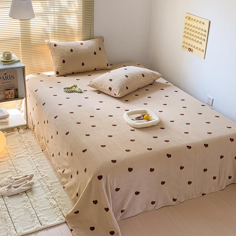 Winter Solid Color Milk Fleece Flat Sheets Bed Home Coral Fleece Thick Warm Flannel Queen King Size Bed Spread with Pillowcases
