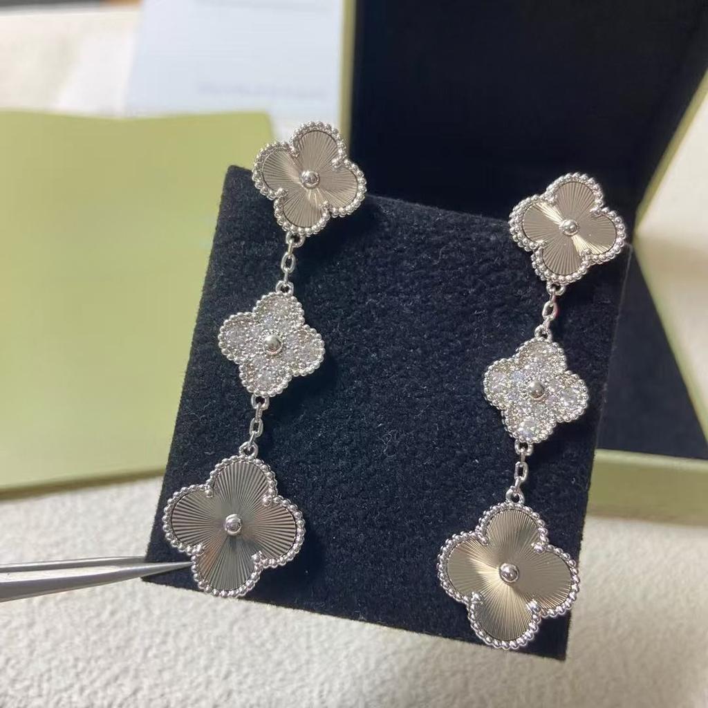 Новое поступление Четырехлистный клевер 18к лазер 3 цветка Длинные серьги для женщин Высококачественные серьги