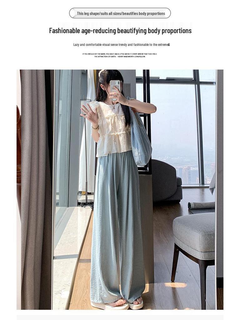 Douyin Quality Women's Summer 2025 Ice Silk Wide-Leg Pants - Casual & Thin Style