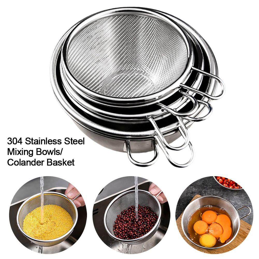 with Handle Bowl 304 Stainless Steel Fine Mesh Strainer Colander Basket Kitchen Tool