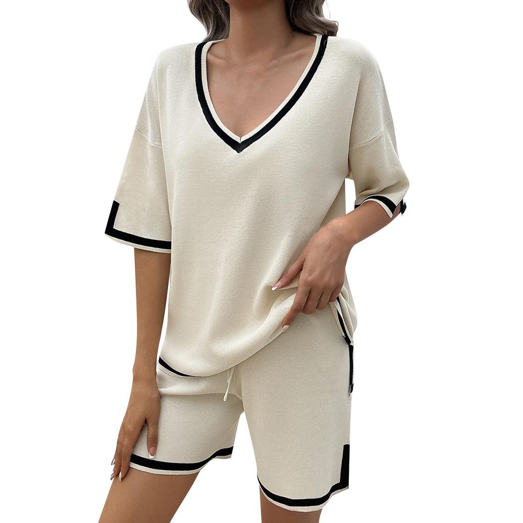 Женский вязаный свитер, короткие комплекты, комплект из 2 предметов, пуловер с v-образным вырезом, топы, широкие короткие комплекты, одинаковый комплект