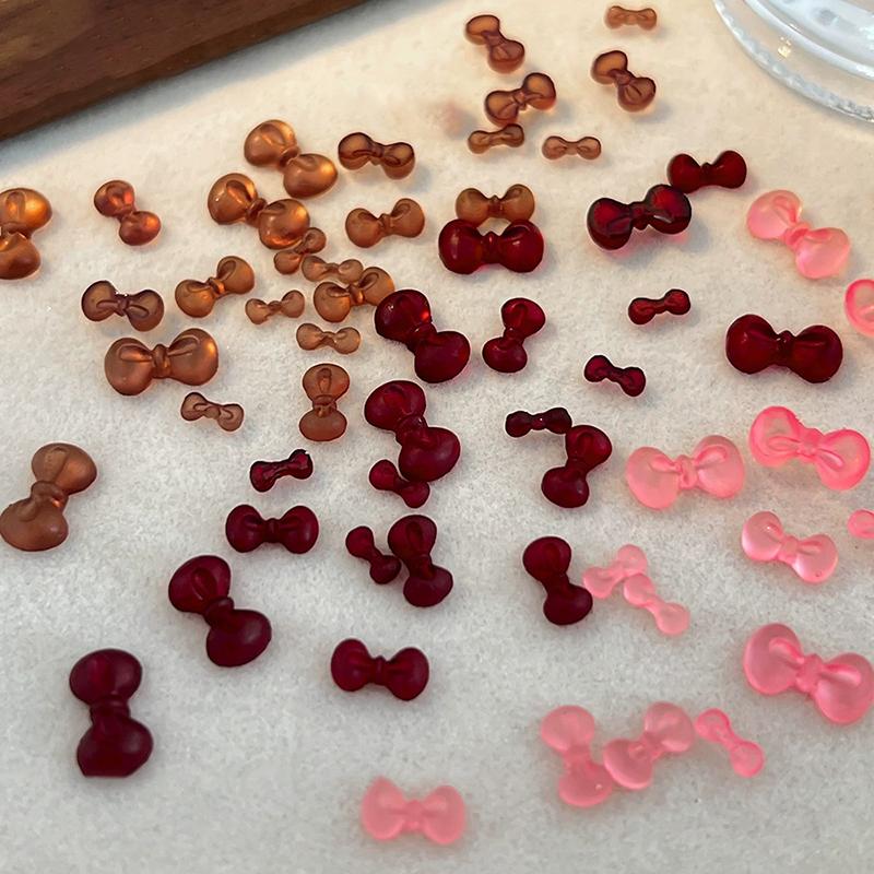 50Pcs Winter Bow 3D Nail Art Accessories Cute Bow Tie Nail Decorations Diy Resin Nail Charms Mix Parts