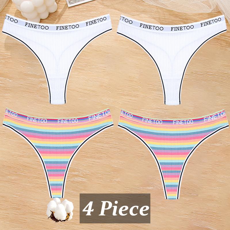 4Pcs/Set Women Cotton Colorful Stripe Panties Sexy Underwear G-Strings Rainbow Thongs Female Soft Breathable Intimates Lingerie