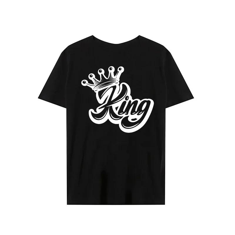 King Queen Crown Print Lover Couples Tee Shirt Harajuku Women T-shirt Crown Couple Matching Tshirt Clothes Summer Women Man Tops