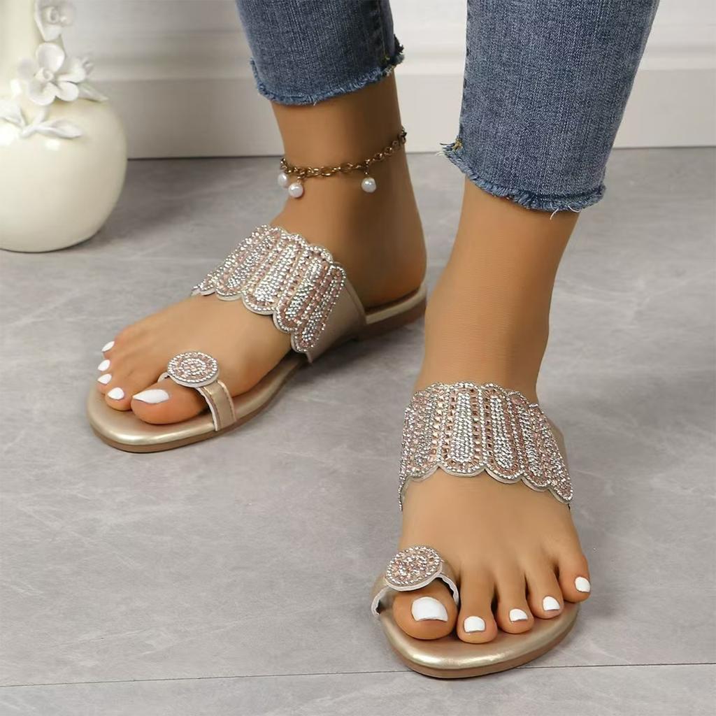 Летние женские шлепанцы с rhinestone на пальцы ног