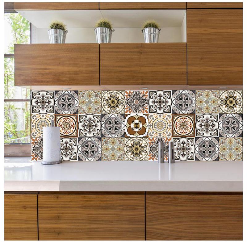 10 шт., ретро-узор, матовая поверхность, плитка, наклейки, чехлы для кухни, ванной, столов, пола, износостойкие художественные наклейки на стены