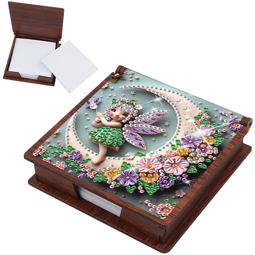 Wooden DIY Diamond Painting Kit Note Box Contains 160 Sheets of Paper Memo Paper Storage Box Diamond Art for Office Desk