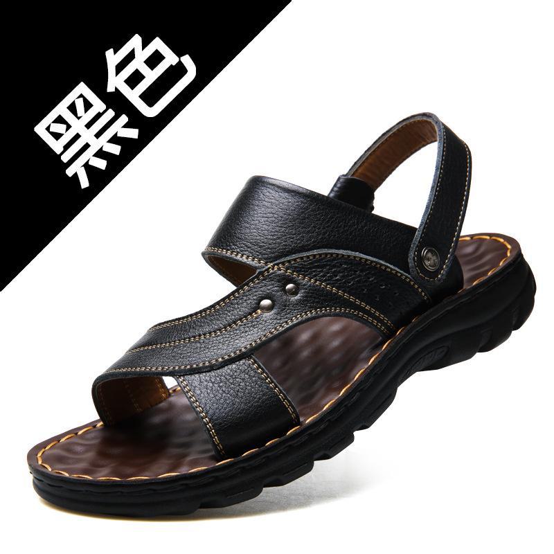 Мужские пляжные сандалии из натуральной кожи 2024 года - Верхний слой коровьей кожи, Повседневные шлепанцы большого размера