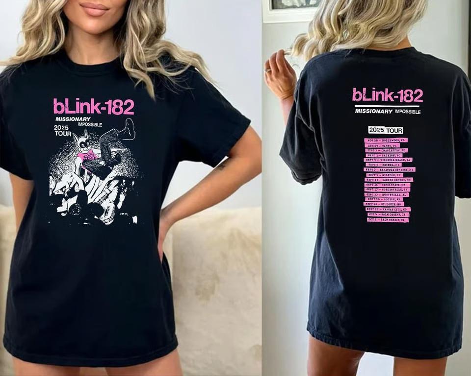 Blink 182 Missionary Impossible Тур 2025 Унисекс 2025 Двусторонняя Футболка Унисекс Футболка