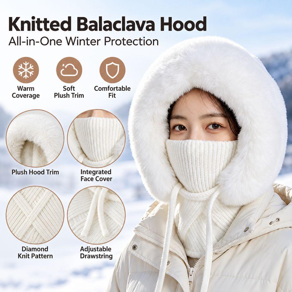Ear Coverage Knitted Balaclava Diamond Pattern Women's Knitted Ear Protectors Scarf Women