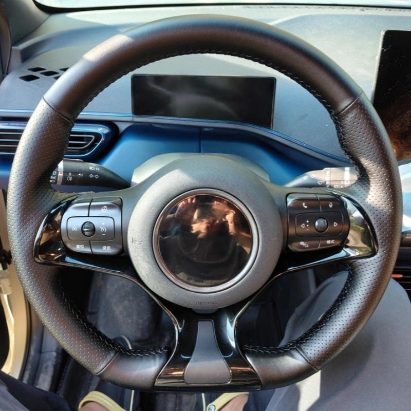 Hand-sewn Steering Wheel Cover Anti-slip Wear-resistant Comfy Breathable Leather For BYD Atto 3 EV