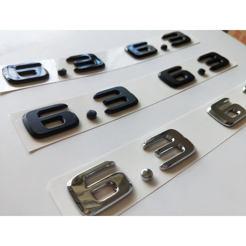 Chrome Black Flat Font Letters Number 6.3 Fender Symbols Side Emblems Badges 2pcs for Mercedes Benz AMG FF70