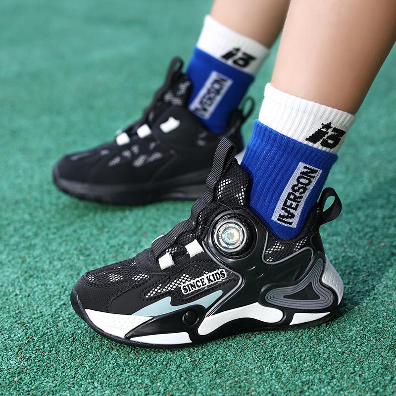 Children‘s Breathable Mesh Basketball Shoes Boys Girls Non-slip Basketball Trainers Outdoor Lace-up Jogging Sneakers Gym Shoes