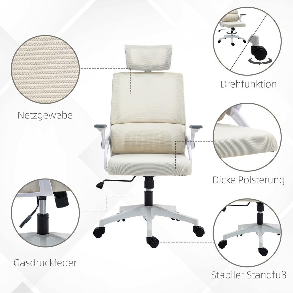 Office Chair Desk Chair, Height-Adjustable, 1 Headrest, 60 x 61 x 121.5 cm Beige