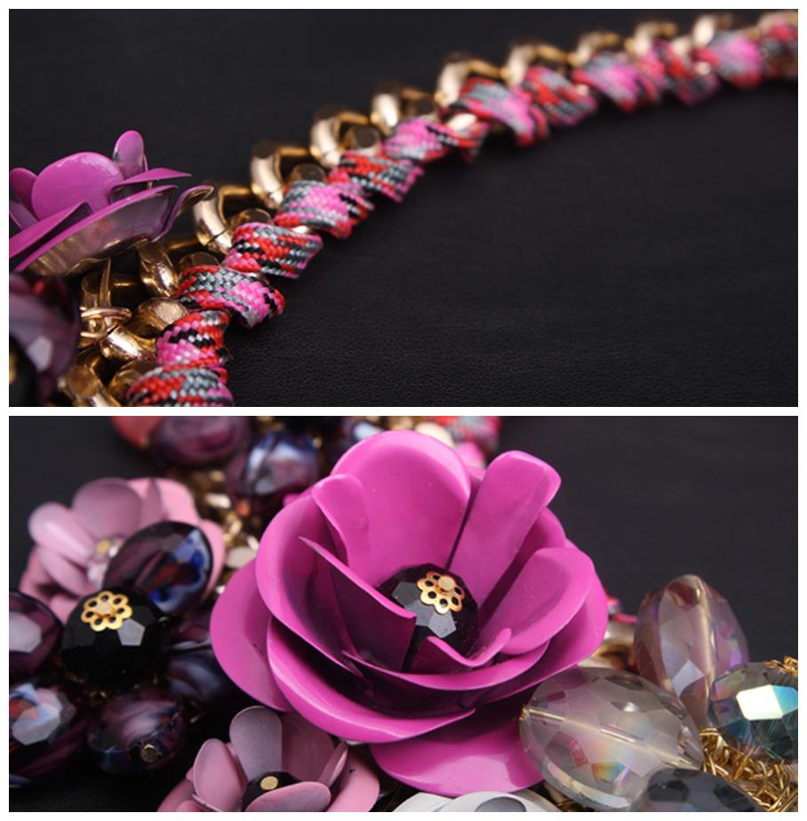 Ожерелье ручной работы с красочным цветком и драгоценным камнем из хлопчатобумажной веревки