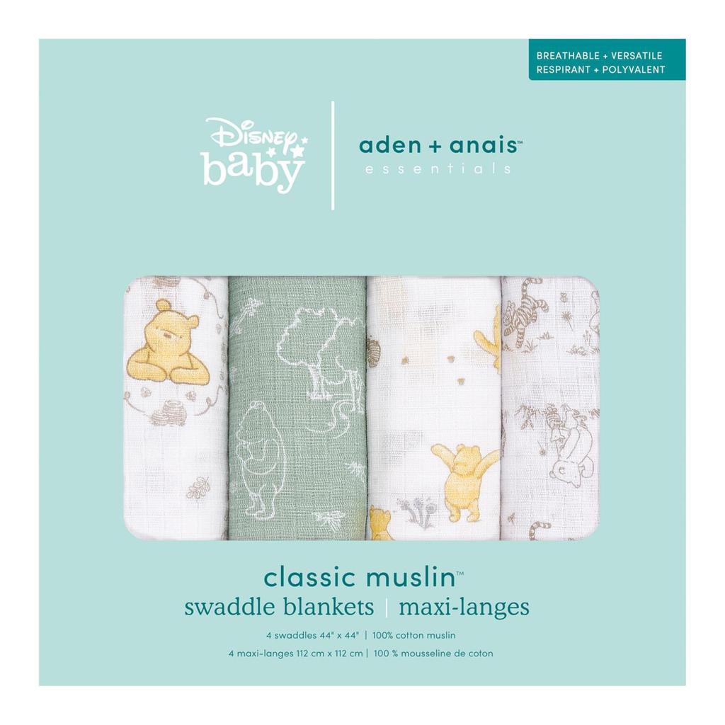 Aden anais essentials и anai Японский оригинал Disney Winnie Friends Winnie Friends ESWC40008DIJB 112 x 112 см Муслиновый хлопок Пеленка Пеленка Набор из 4