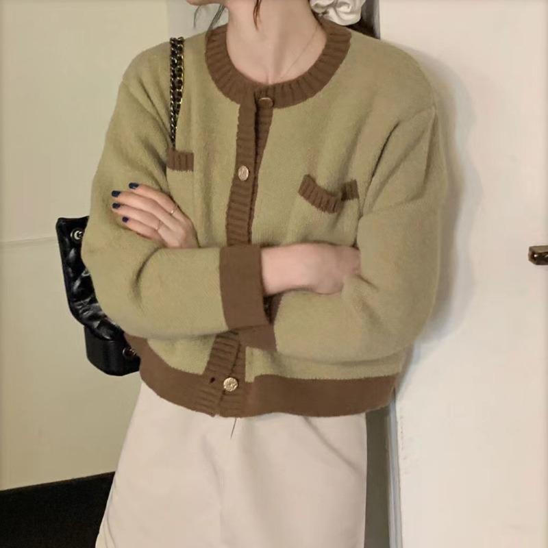 Осенний новый винтажный вязаный свитер с круглым вырезом, кардиганы для женщин, элегантный повседневный однотонный свободный вязаный кардиган, пальто для женщин, модные зимние свитера 25535