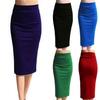 Ladies Plain Office Women Stretch Bodycon Midi Jersey Pencil Skirt