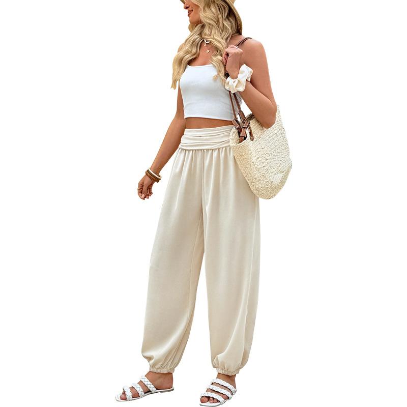 Женские эластичные брюки летние эластичные плиссированные брюки с высокой талией