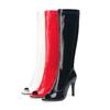 Пикантные сапоги до колена на шпильке, женские лакированные кожаные красные сапоги на высоком каблуке с открытым носком на молнии, женская обувь, размер 45
