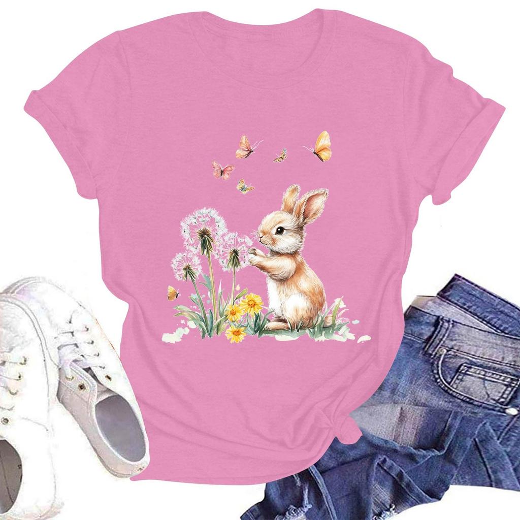 Women's Casual Round Neck Short Sleeve Pullover Printed T-Shirt Top