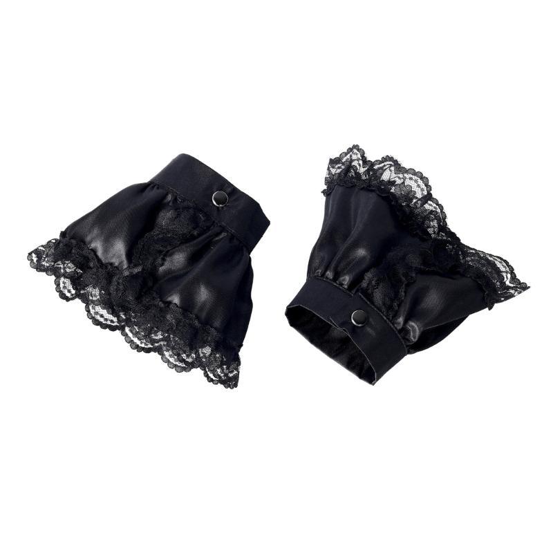 G5AE Victorian Colonial Jabot Set Ruffled Lace Necktie Collar with Wrist Cuffs Set