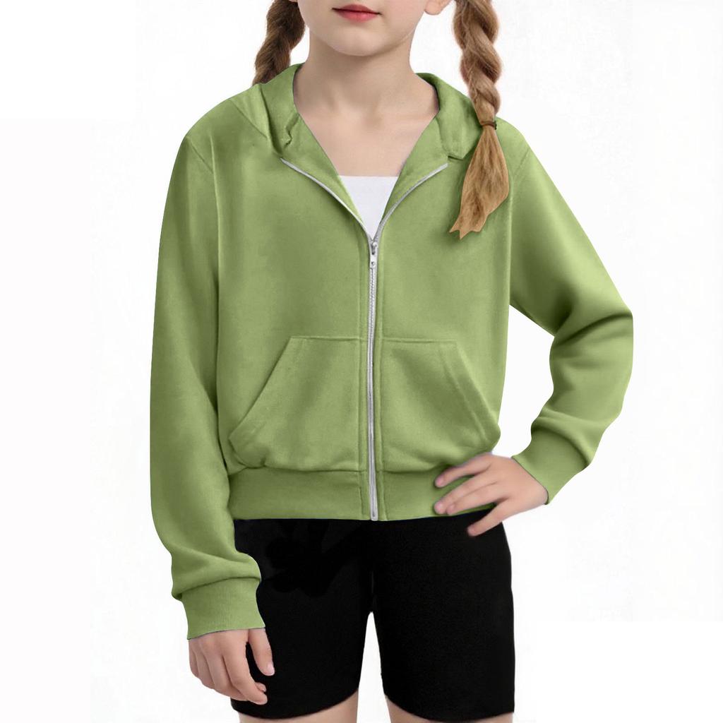 Children's Fashion Solid Color Long Sleeved Hooded Sweatshirt, Girls' Hoodie Jacket