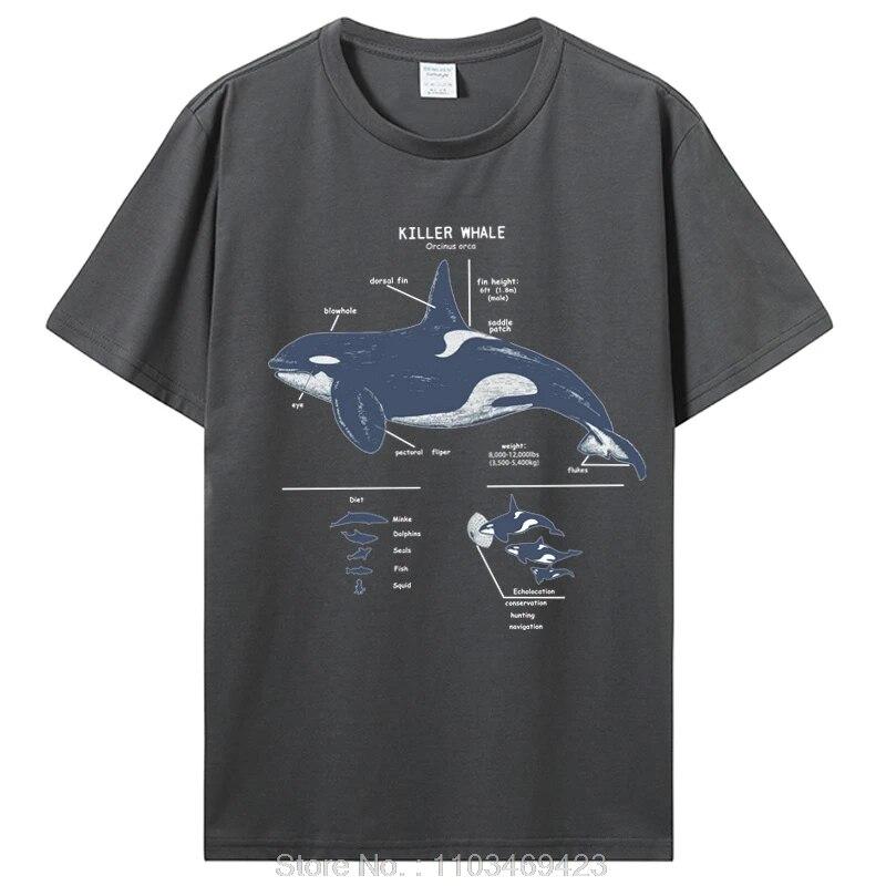 Забавная пляжная футболка с изображением косатки, анатомии морской биологии, дикой природы, уличная футболка, подарок на день рождения, летняя футболка, одежда